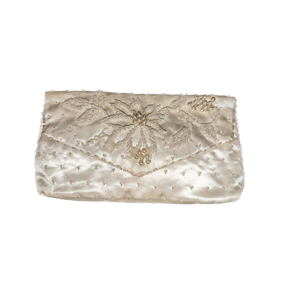 Exquisite Vintage Handmade Beaded Clutch in Champagne Beige Cream Beads